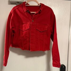 Brandy Melville Red Cropped Jean Jacket